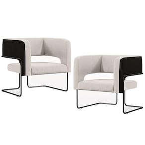 Kit 02 Poltronas Preto Corano Preto C-05 Linho Cru C-443