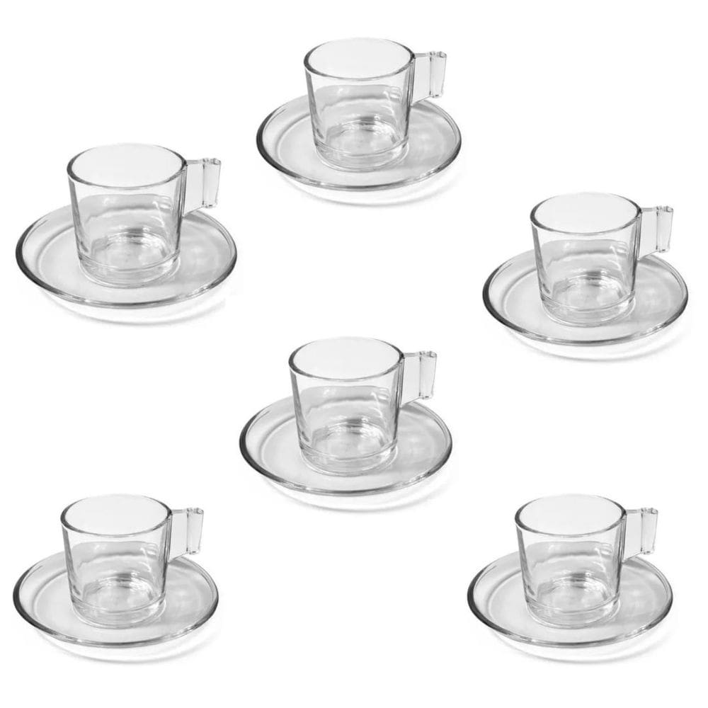 Conjunto de Xícaras e Pires Em Vidro Transparente para Café 60ml