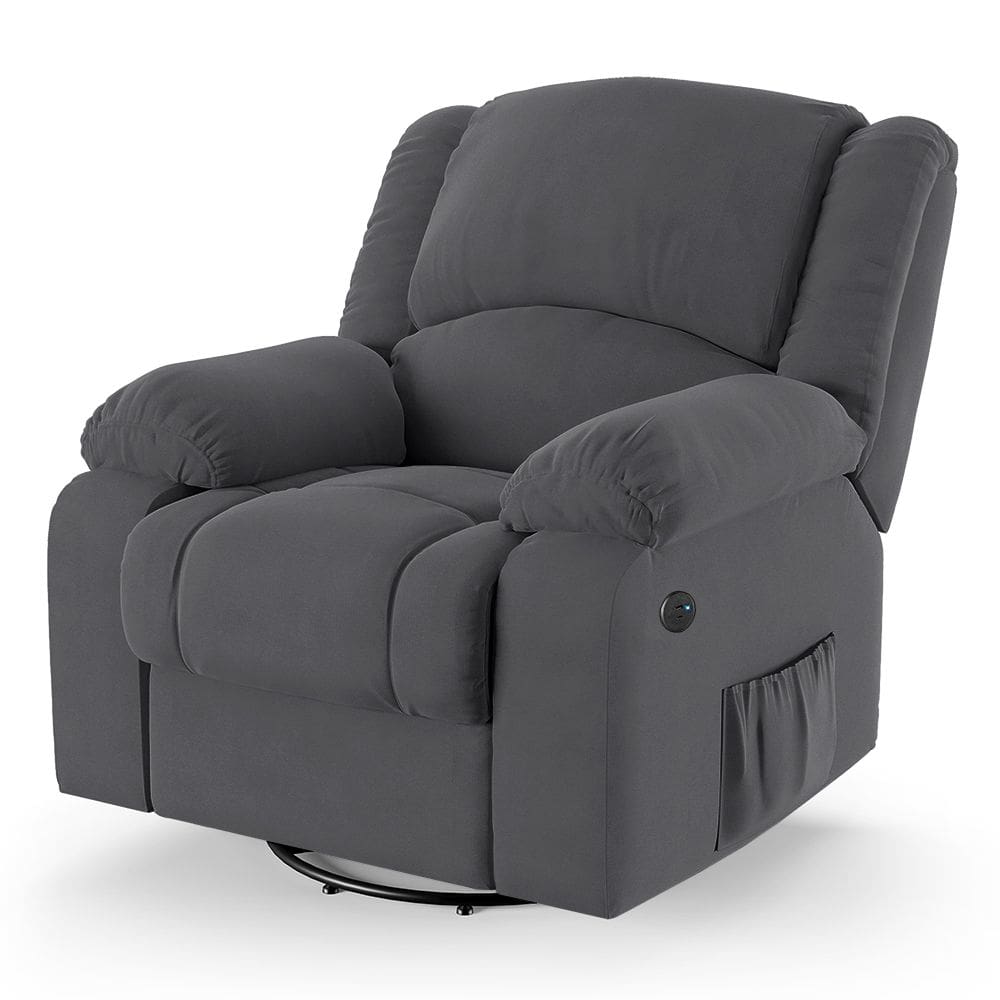 Poltrona do Papai Reclinável Melim Glider Giratória USB Veludo Cinza FH1 - D`Rossi