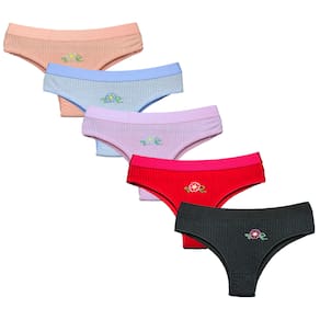 Kit 5  Calcinha Feminina Conforto Microfibra Canelada Moda Íntima Lingerie confortável dia a dia.