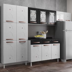 Armário de Cozinha Compacta de Aço Completa Mirage New 14 Portas 3 Gavetas Branco/Preto - Pnr Móveis