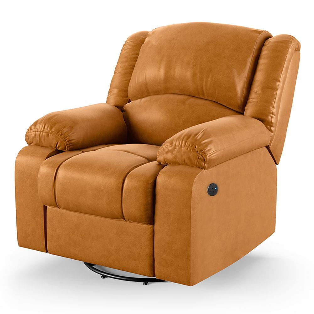 Poltrona do Papai Reclinável Melim Glider Giratória USB PU Whisky FH1 - D`Rossi