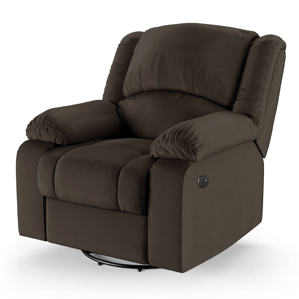 Poltrona do Papai Reclinável Melim Glider Giratória USB PU Marrom FH1 - D`Rossi