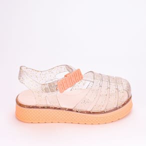 Sandália Infantil Plataforma Belinha Ouro Pêssego Glitter