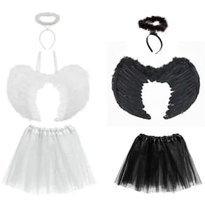 Asa de Anjo Aureola Saia Infantil Branco ou Preto Fantasias
