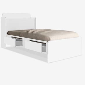 Cama Solteiro Daiane Baú Branco Com Gavetas Com Colchão