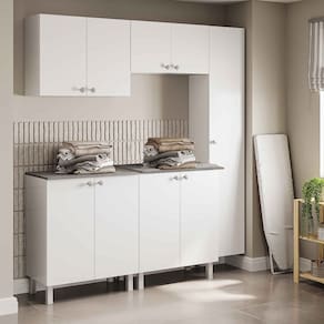 Conjunto Armário Multiuso para Lavanderia Duo 5 Peças Branco