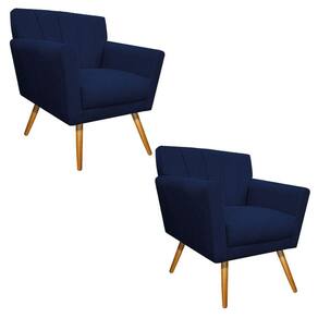 Kit 02 Poltronas Laura Palito Mel Suede Azul Marinho