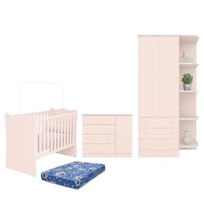 Dormitório Infantil Doce Sonho 2 Portas, Cômoda 1 Porta e Berço com Colchão - Qmovi