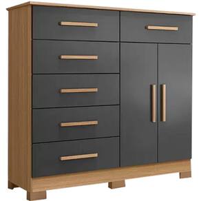 Cômoda Xangai 6 Gavetas 2 Portas Albatroz Cor Nature Titanium