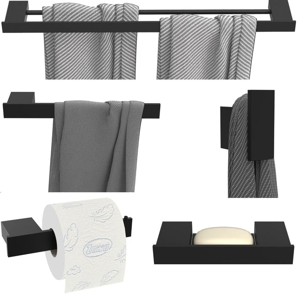 Kit Acessórios Para Banheiro 5 Peças Duplo Preto F.Master