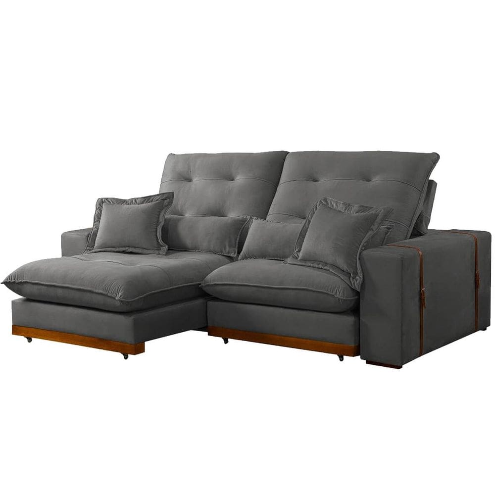 Sofá Toronto 4 Lugares Retrátil E Reclinável 250Cm Tecido Veludo Cor Cinza