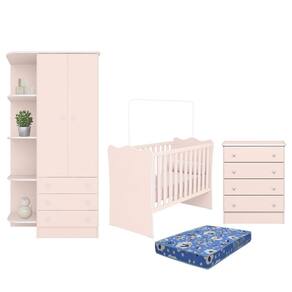 Dormitório Infantil Doce Sonho 2 Portas, Cômoda 4 Gavetas e Berço com Colchão - Qmovi