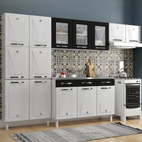 Armário de Cozinha Compacta de Aço Completa Star New 14 Portas 2 Gavetas Branco/Preto - Pnr Móveis