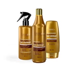 Kit Mega Banho Verniz Shampoo, Cond e Queratina Forever Liss