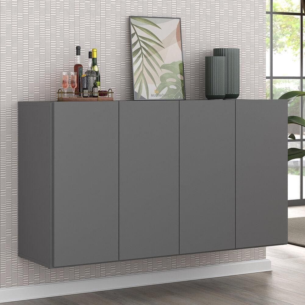 Aparador Buffet 4 Portas Suspenso Grafite