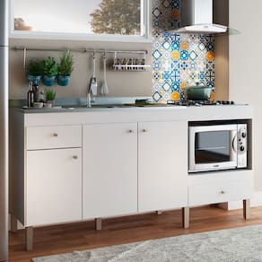 Armário de Cozinha Compacta para Pia 3 Portas 2 Gavetas Espaço para Forno e Cooktop Itália Branco - Panorama Móveis