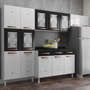 Armário de Cozinha Compacta de Aço Completa Mirage New 14 Portas 3 Gavetas Branco/Preto 815471 - Prn Móveis