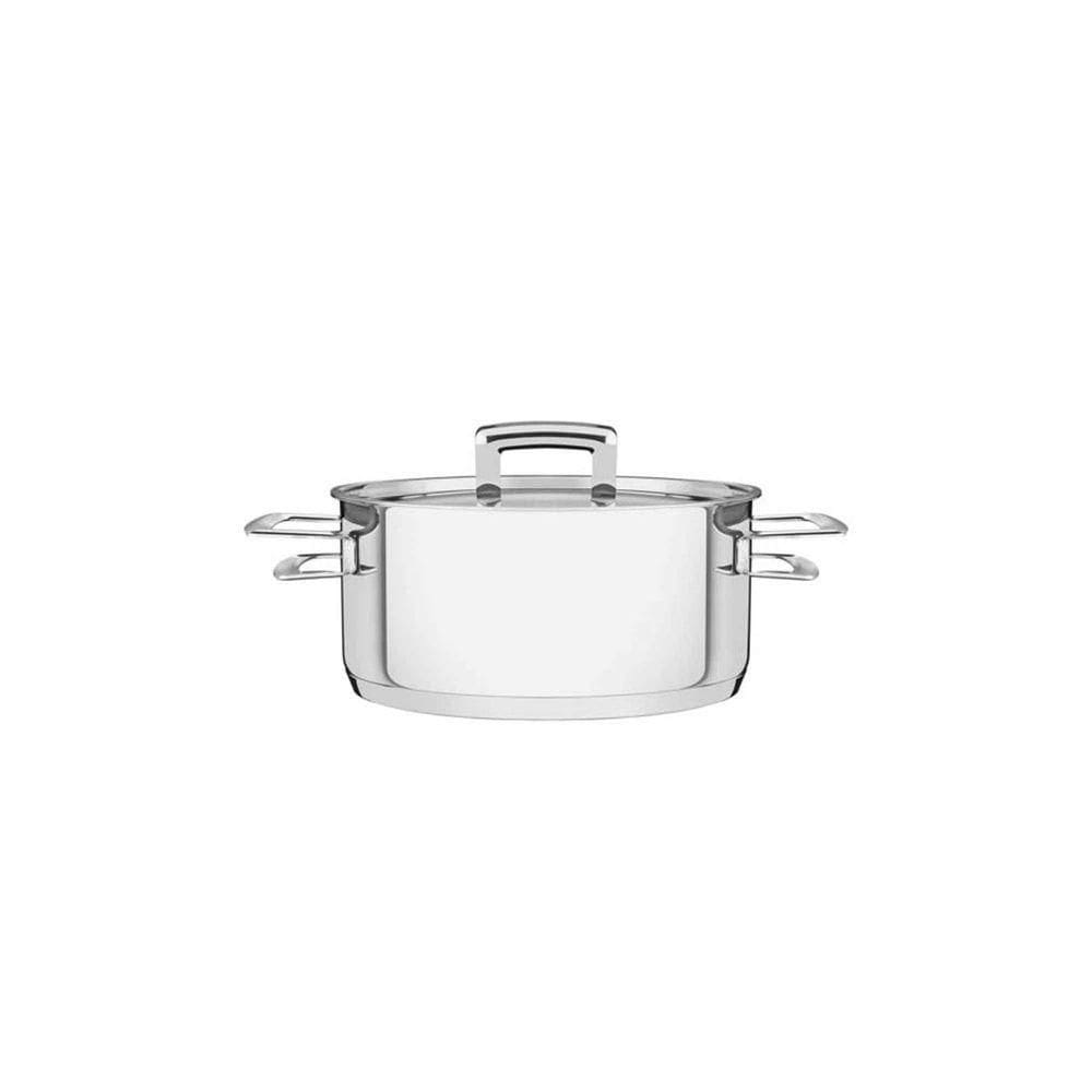 Caçarola Brava Rasa Em Aço Inox Fundo Triplo Com Tampa Plana E Alças 16 Cm 1,4 L