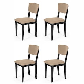Conjunto 4 Cadeiras De Jantar Estofada Em Madeira Maciça Ella Preto/bege