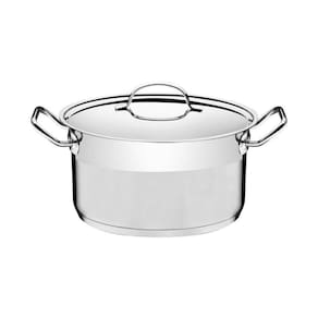 Caçarola Professional Funda Em Aço Inox Fundo Triplo Com Tampa Plana Detalhe Satinado 24
