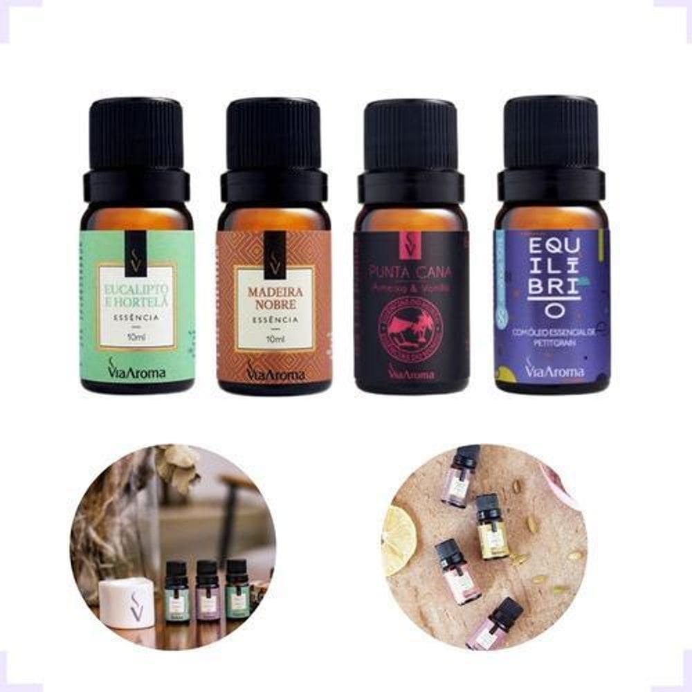 Kit 4 Essências 10Ml Aromatizantes Difusor Natural 100% Puro