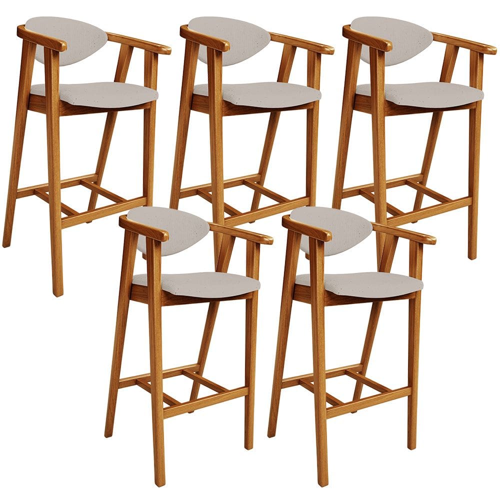 Kit 05 Banquetas Alta Para Cozinha Bancada Bar Sala de Jantar Fixa Cecília L02 Linho Bege - Lyam