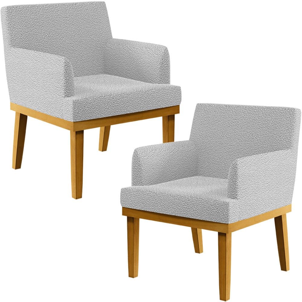 Kit 2 Poltronas Decorativas Sala De Estar E Recepção Base Beatriz W01 Bouclê Cinza - Lyam Decor
