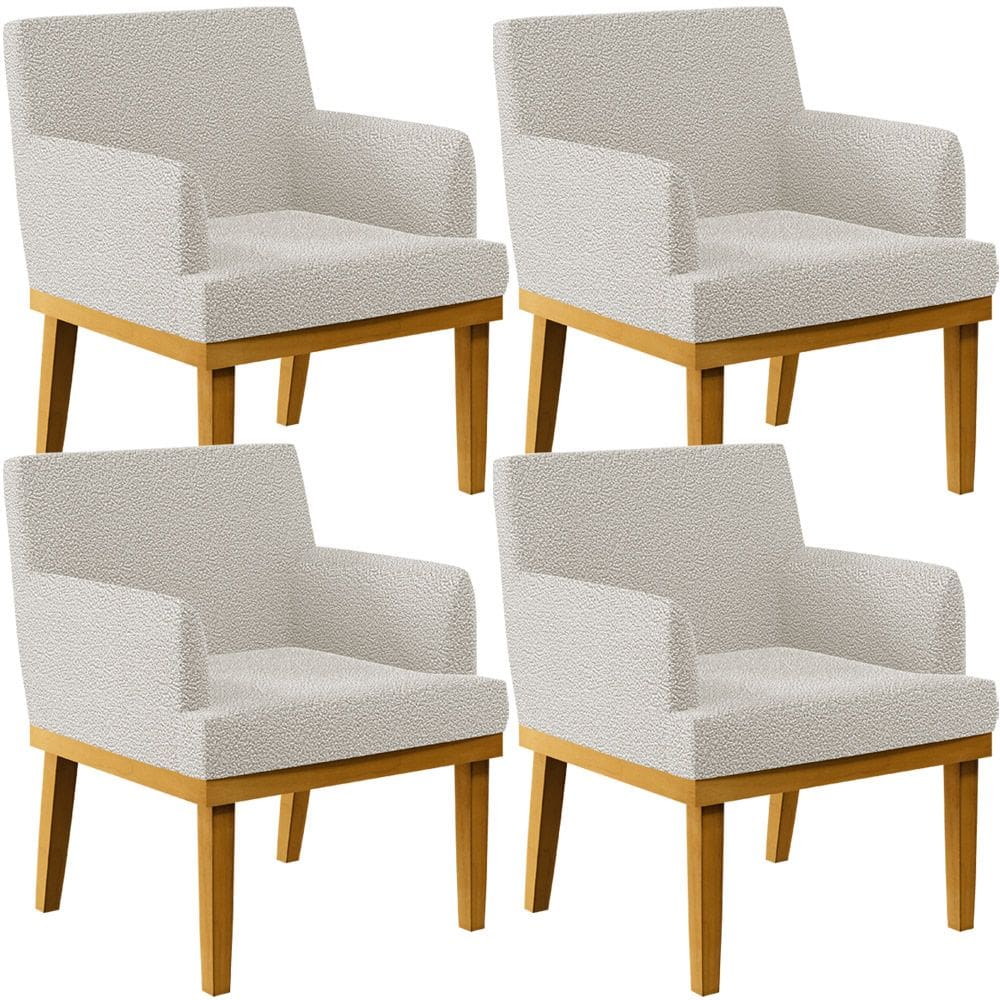 Kit 4 Poltronas Decorativas Sala De Estar E Recepção Base Beatriz W01 Bouclê Creme - Lyam Decor