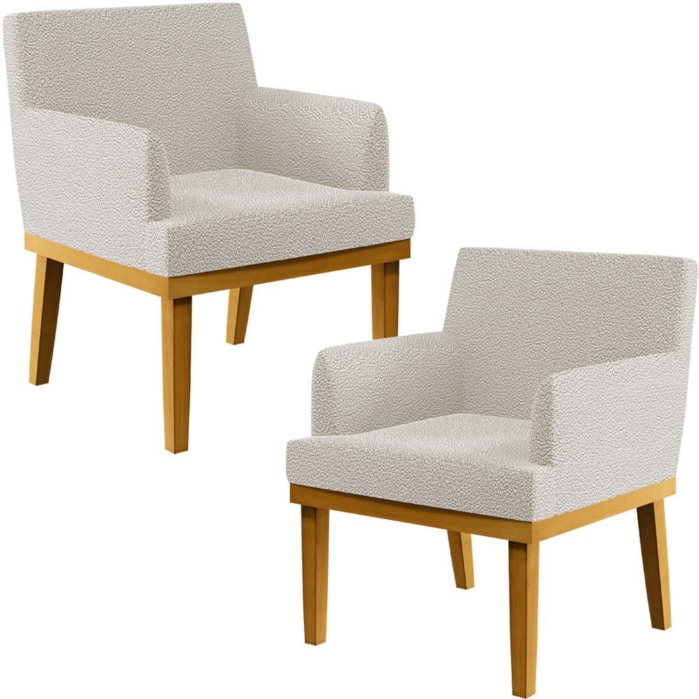 Kit 2 Poltronas Decorativas Sala De Estar E Recepção Base Beatriz W01 Bouclê Creme - Lyam Decor