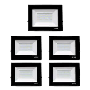 Kit 5 Refletores Led Slim Alumínio Preto 150W Branco-Frio