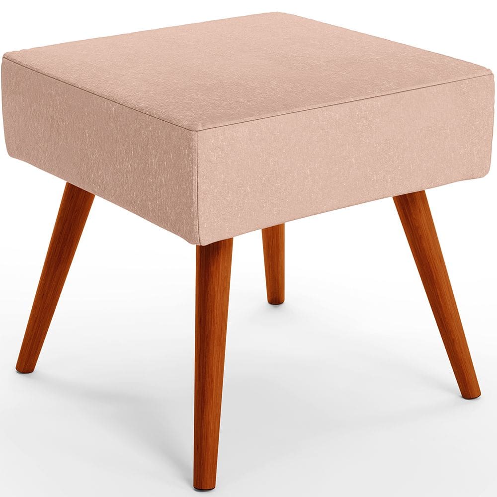 Puff Banqueta Decorativa Com Pés Palito Lívia W01 Linho Rosê - Lyam Decor