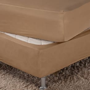 Saia Box Fit Cama de Solteiro Capa Elástica Malha Gel Lisa 1 Peça Bege