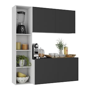 Armário De Cozinha Compacta Com Balcão Linea Fit 4 Portas Multimóveis Mp2218 Branco/preto Branco/preto