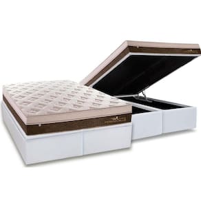Cama Box Baú King: Colchão Molas MasterPocket Ensacadas Plumatex Personalle + Base CRC Courano White(193x203)