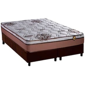 Cama Box Queen: Colchão Molas Ensacadas Luckspuma MasterPocket Caribe + Base CRC Suede Brown(158x198)