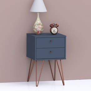 Mesa Cabeceira Retro Metal Bled 2 Gavetas Azul Navy - Olivar Móveis