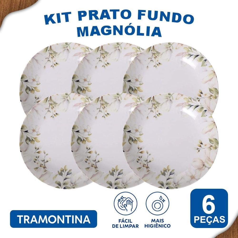 Jogo De Pratos Fundo 22 Cm Tramontina Magnólia 6 Peças