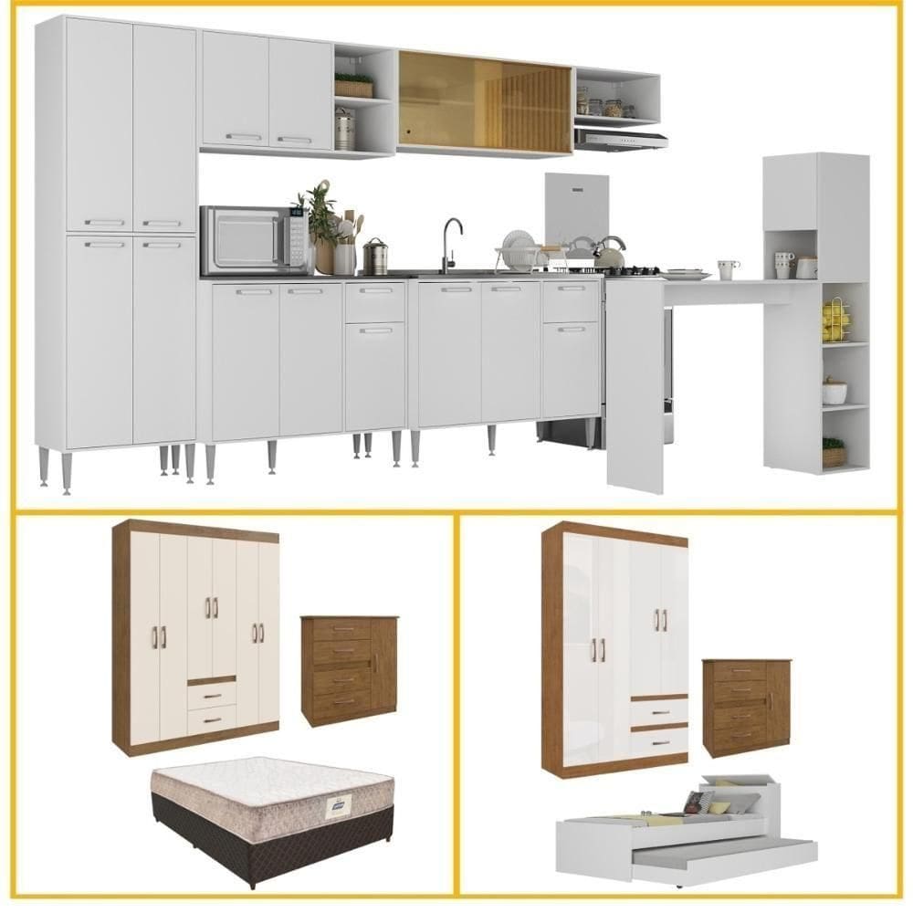 Casa Completa Armário Cozinha quarto Solteiro E Casal Multimóveis Branco nogueira Off White