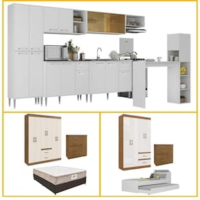 Casa Completa Armário Cozinha quarto Solteiro E Casal Multimóveis Branco nogueira Off White