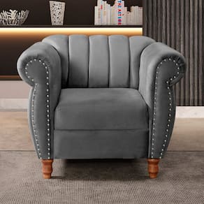 Poltrona Realeza Chesterfield Cadeira Vintage Decoração Retrô Cinza grafite
