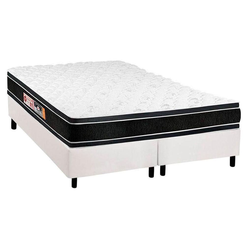 Cama Box King: Colchão Espuma Castor D33 Black e White + Base CRC Courano White(193x203)