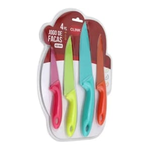 Jogo 4 Facas Coloridas Aço Inox E Plástico