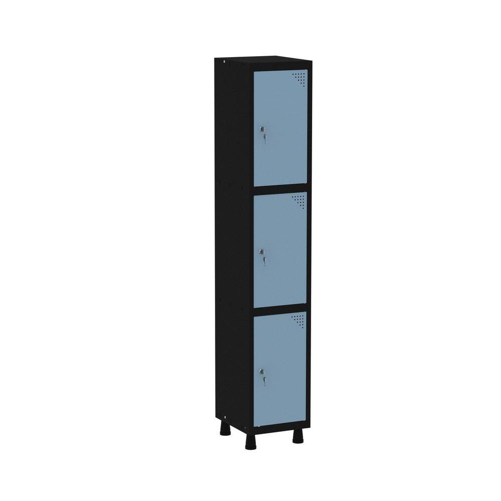 Roupeiro em Aço Mt 1v 3 Portas - Fechadura Preto/Azul Dali