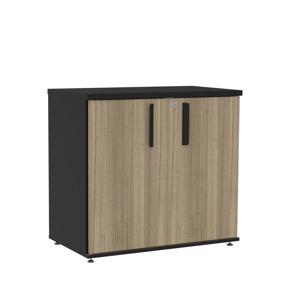 Armário Baixo 02 Portas Pivotante Abc745 Preto/Noce Naturalle