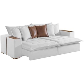 Sofá Cama Tebas 4 Lugares Retrátil e Reclinável 250cm Tecido Linho Innove Cor Gelo
