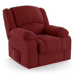 Poltrona do Papai Reclinável Melim Power Touch Massagem Veludo Vermelho FH1 - D`Rossi