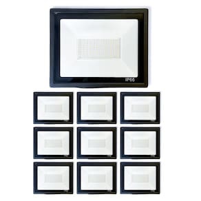Kit 10 Refletores Led Slim Alumínio Preto 200W Branco-Frio