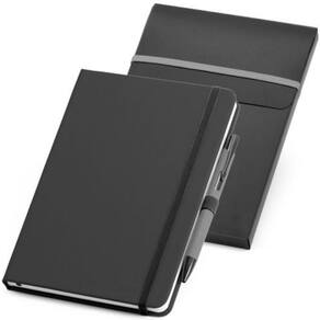 Caderneta 14X21Cm Sem Pauta Com Caneta Grades Topget - Preto