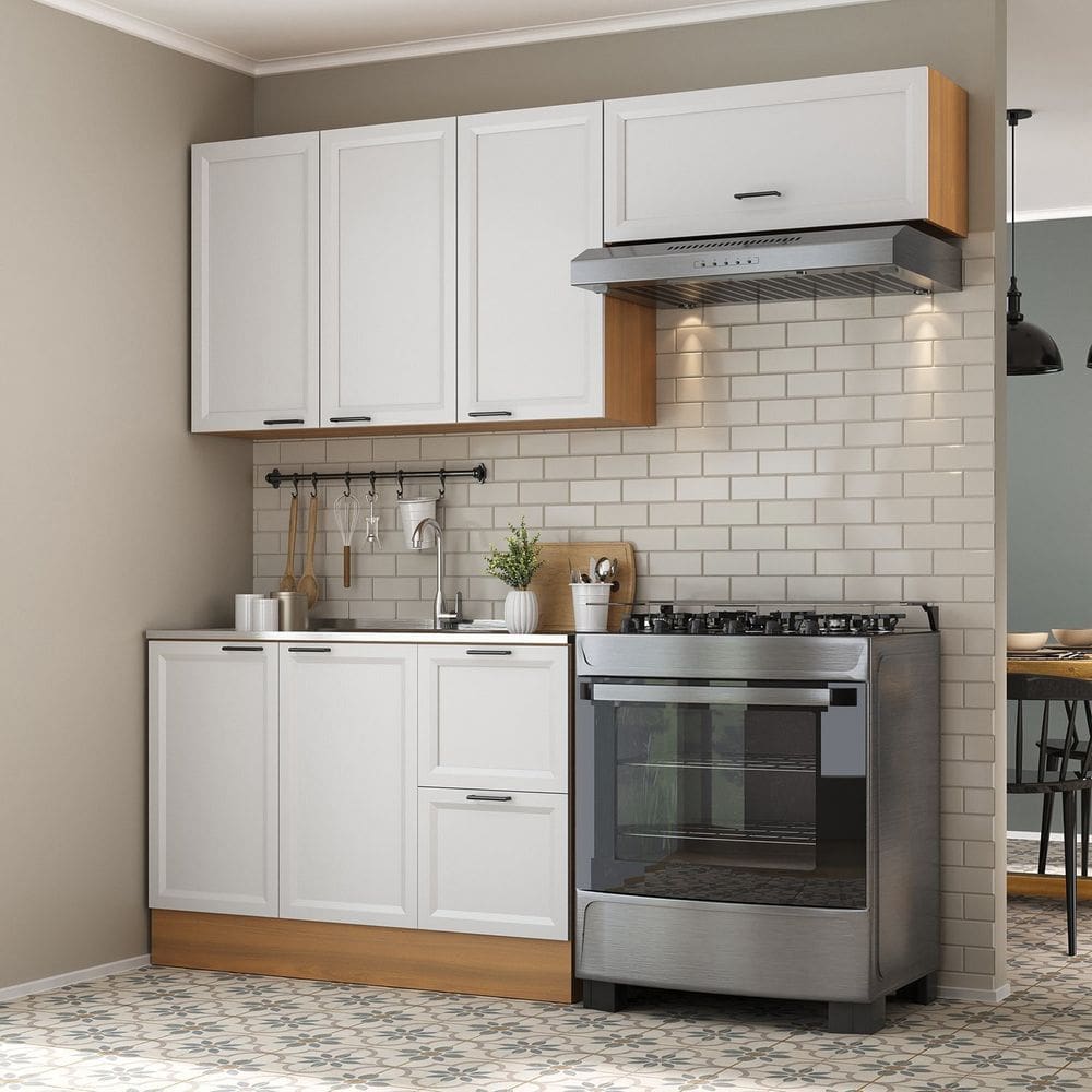 Cozinha Compacta 3 Peças 2 Aéreos 1 Balcão Soho CabeCasa MadeiraMadeira Freijó/Branco